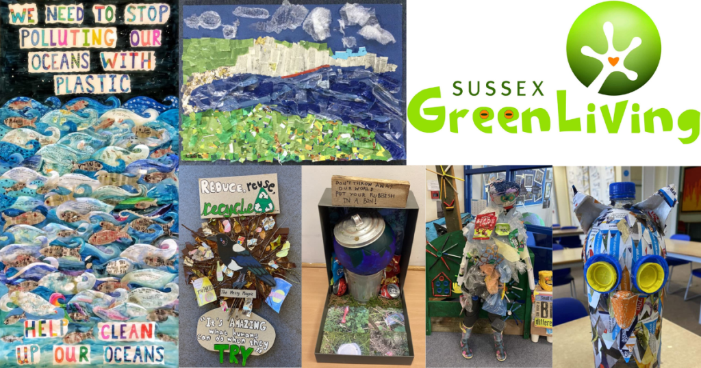 A selection of artwork from the Clean up and create art competition run by Sussex Green Living and South Downs Trust.