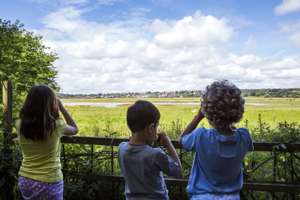 Image of children looking out over the reserve at RSPB Pulborough Brooks in the South Downs. 
