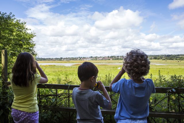 Image of children looking out over the reserve at RSPB Pulborough Brooks in the South Downs.