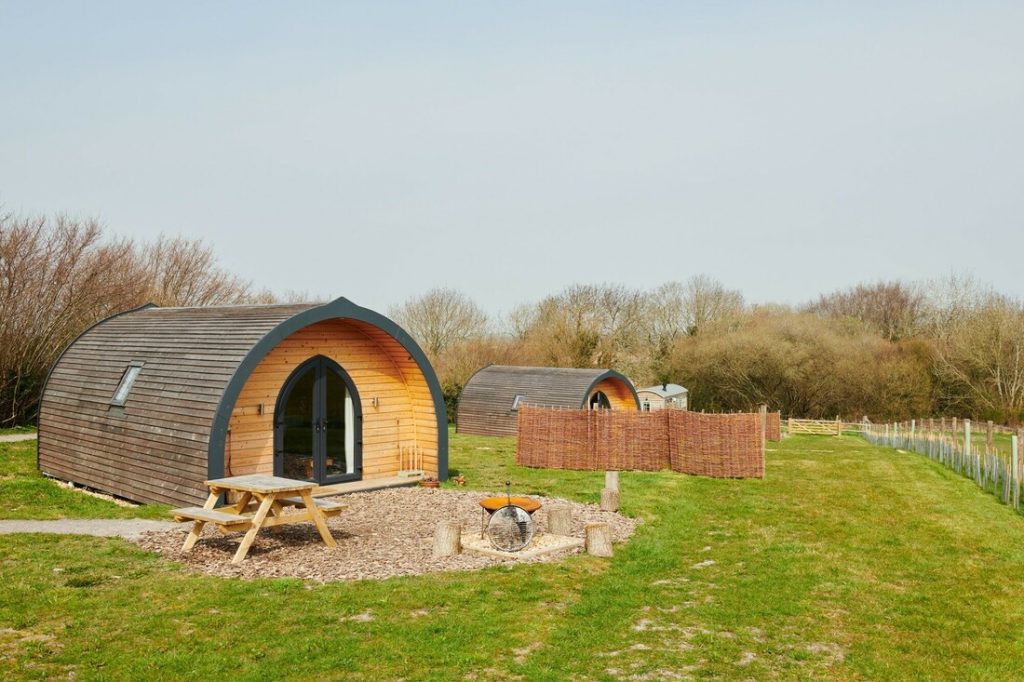 image of pods at a glamping site in East Sussex - the Foot of the Downs