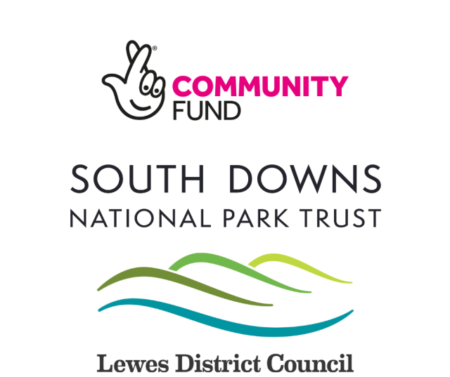 logos of National Lottery Community Fund, South Downs Trust, and Lewes District Council