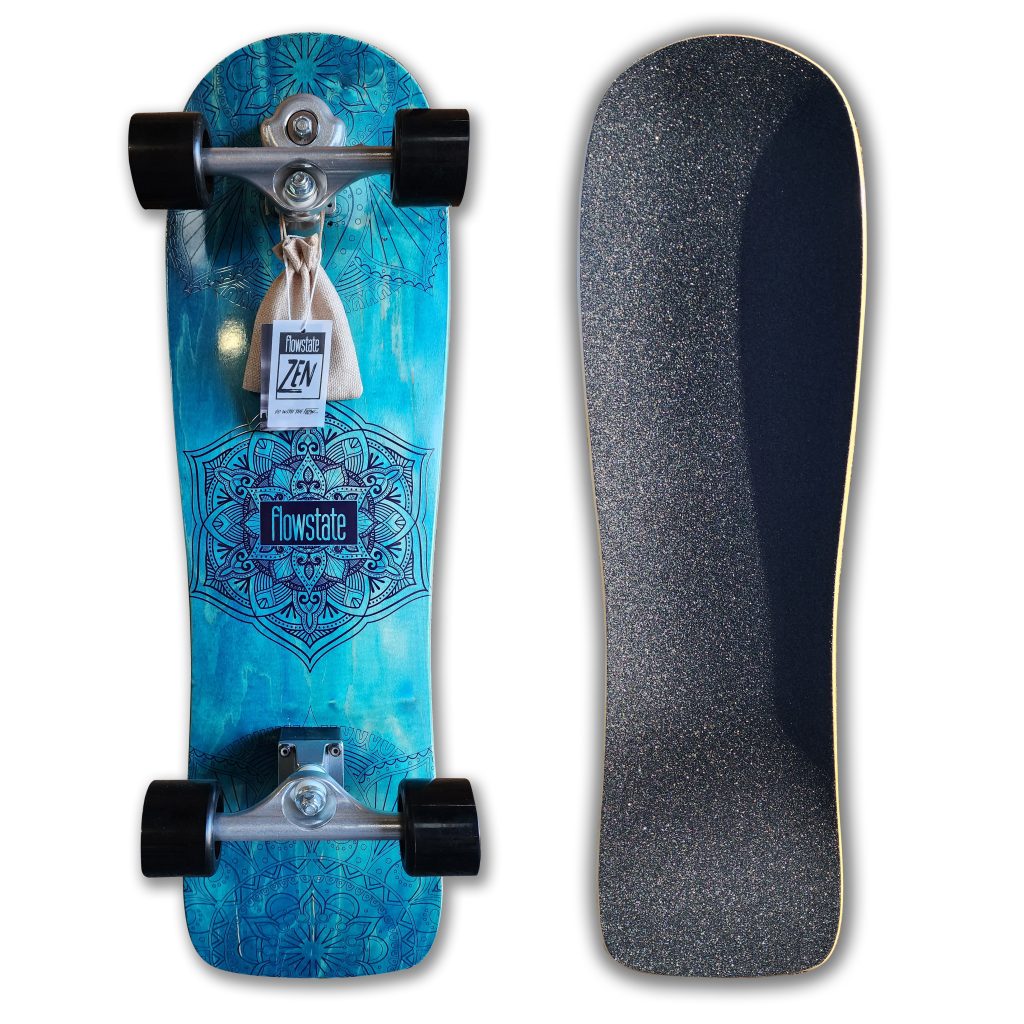 Image shows the top and bottom of a flowstate deck